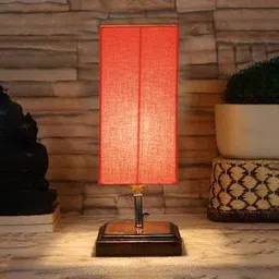 devansh Elliott Orange Cotton Table Lamp With Square Brown Wood Base-picture-13