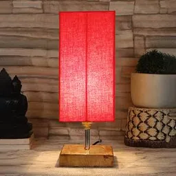 devansh Esme Red Cotton Table Lamp With Square Natural Wood Base-picture-14