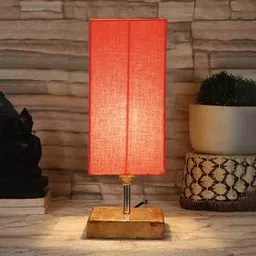 devansh Estella Orange Cotton Table Lamp With Square Natural Wood Base-picture-16