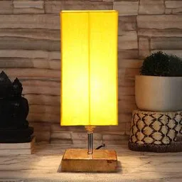 devansh Ethan Yellow Cotton Table Lamp With Square Natural Wood Base-picture-14