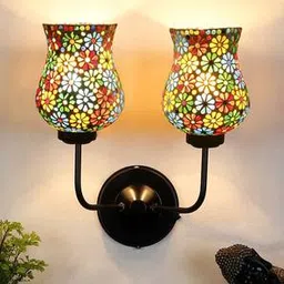 devansh Wolfred Dual Multicolor Mosaic Glass Wall Mounted Lamp with Iron Base-picture-13