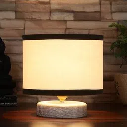 devansh Avery White & Black Cotton Table Lamp With White Brushed Wood Base-picture-16