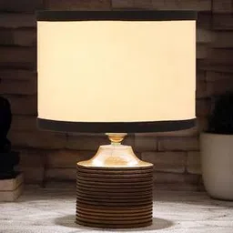 devansh Asa White & Black Cotton Table Lamp With Natural Wood Base-picture-13