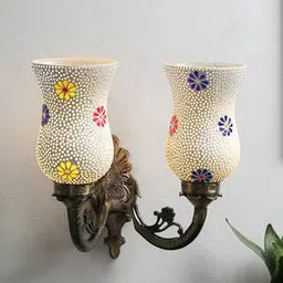 devansh Sophia Antique Metal Double Wall Mounted Lamp With Multicolor Mosaic Glass-picture-16