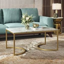 urban ladder Ivy Rectangular White Marble & Metal Coffee Table in Gold-picture-36