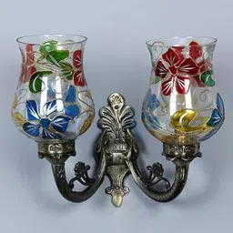 devansh Hamlet Antique Metal Double Wall Mounted Lamp With Multicolor Mosaic Glass-picture-10