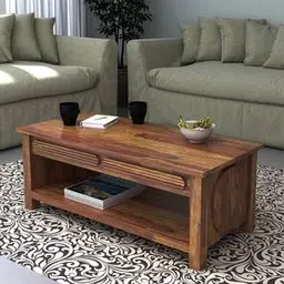 Woodwhiz Rectangular Solid Wood Coffee Table in Teak Finish-image-18