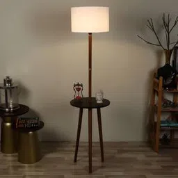 Ocean White Cotton Floor Lamp with Solid Wood-image-6