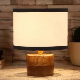 devansh Cosette White & Black Cotton Table Lamp With Natural Wood Base-picture-18