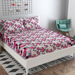 presto Pink Floral 160 TC Cotton Double Size Bedsheet-picture-32