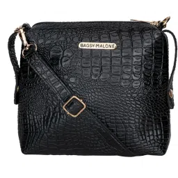 Bagsy Malone Iconic Crocodile Print Black Sling Bag image 1
