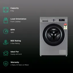 LG 8 kg 5 Star Wi-Fi Inverter Fully Automatic Front Load Washing Machine (VB, FHB1208Z4P, Smart Diagnosis, Platinum Silver) image 2