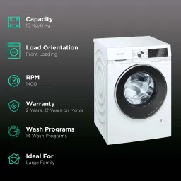 SIEMENS 10/6 kg Fully Automatic Front Load Washer Dryer (iQ500, WN54A2U0IN, Wave Drum, White) image 2