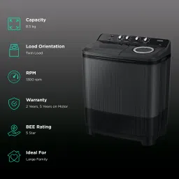 SAMSUNG 8.5 kg 5 Star Semi Automatic Washing Machine with Air Turbo Drying System (WT85B4200GD/TL, Dark Grey) image 2