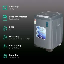 Croma 7.5 kg 5 Star Fully Automatic Top Load Washing Machine (CRLWMD702STL75, Fuzzy Control, Grey) image 2