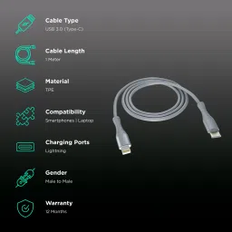FINGERS FMC C-to-L Type C to Lightning 3.3 Feet (1M) Cable (Reversible Connectivity Design, Steel Grey) image 2