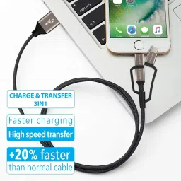 POWERUP Type A to Type C, Micro USB, Lightning 4.9 Feet (1.5M) 3-in-1 Cable (Anodised Aluminium Head, Black) image 5