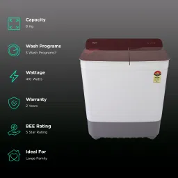 Haier 8 kg 5 Star Semi Automatic Washing Machine with Anti Bacterial Vortex Pulsator (178, HTW80-178, Burgundy with Flower) image 2