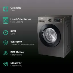 SAMSUNG 7 kg 5 Star Inverter Fully Automatic Front Load Washing Machine (WW70T4020CX/TL, Diamond Drum, Inox) image 2
