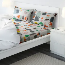 ikea doftklint Flat sheet and 2 pillowcase, white/multicolour, 240x260/50x80 cm image 1
