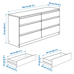 ikea kullen Chest of 6 drawers, white, 140x72 cm image 5