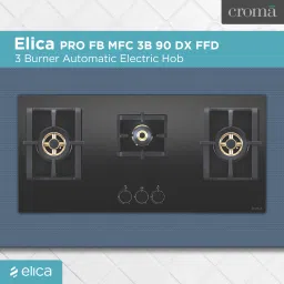 Elica PRO FB MFC 3B 90 DX FFD Glass Top 3 Burner Automatic Electric Hob (Round Metallic Knob, Black) image 4