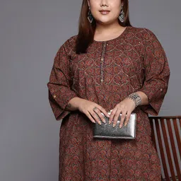 Varanga Rust & Blue Ethnic Motifs Printed Kurta-picture-27