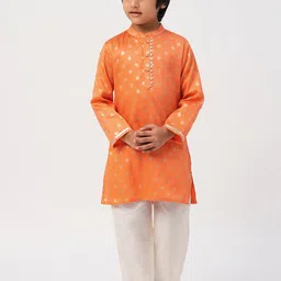 LIL DRAMA Boys Ethnic Motifs Woven Design Pure Cotton Kurta with Pyjamas image 5