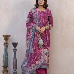 Sangria Floral Printed Straight Kurta With Trousers And Dupatta-picture-29