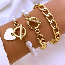 Jewels Galaxy Women 3 Gold-Toned & White Gold-Plated Link Bracelet-image-89