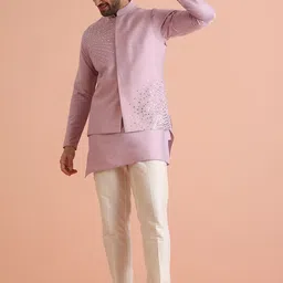 KISAH Men Embroidered Regular Fit Mirror work Kurta Nehru Jacket Trouser Set-picture-25