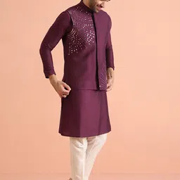 KISAH Men Embroidered Regular Fit Mirror work Kurta Nehru Jacket Trouser Set-picture-20