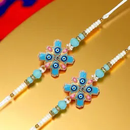 ADIVA Evil Eye Stone Studded Rakhi With Pooja Thali Roli Chawal Gift Set-picture-58