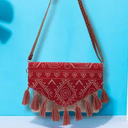 Anekaant Ethnic Motifs Printed Structured Tasselled Sling Bag-picture-55