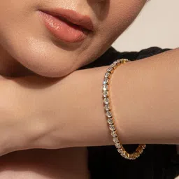 Elinor Jewels Stainless Steel 18K Gold Plated Cubic Zirconia Studded Link Bracelet-picture-35
