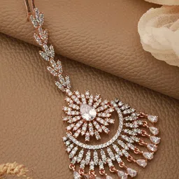 Saraf RS Jewellery Rose Gold-Plated White AD-Studded Handcrafted Maang Tikka-picture-28