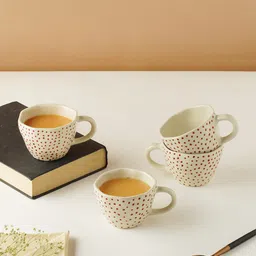 PUREZENTO White Set Of 4 Hand Painted Ceramic Cups 210 ml Each-picture-28