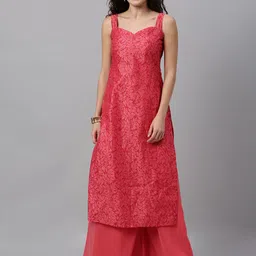 Ethnovog Women Pink Floral Printed Made To Measure Kurta with Palazzos-picture-23