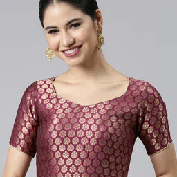 flaher Women Magenta & Golden Jacquard Woven Design Padded Saree Blouse-picture-31