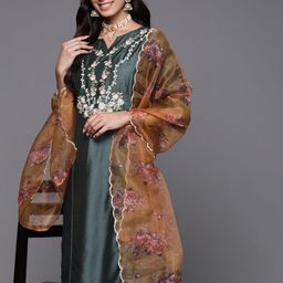 Indo Era Women Green Ethnic Motifs Embroidered Kurta with Trousers & With Dupatta-picture-31