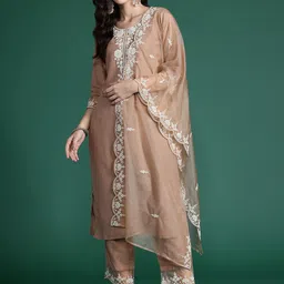 Indo Era Floral Embroidered Thread Work Kurta With Trousers & Dupatta-picture-23