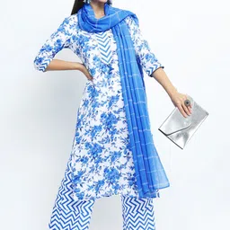 Vishudh Women Off White Printed A-line Kurti with Palazzos and dupatta-picture-25