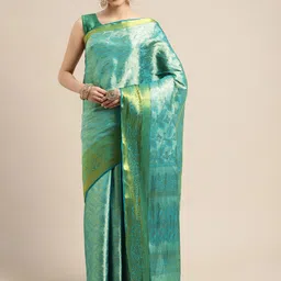 MIMOSA Turquoise Blue Ethnic Motifs Zari Art Silk Kanjeevaram Saree-picture-30