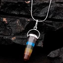 SWASHAA Men Silver Plated Bonded 7 Chakra Pencil Charm Pendant With Chain-picture-35