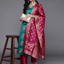 Varanga Women Blue Kurta with Trousers & With Dupatta-picture-12