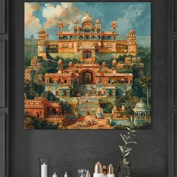 999Store Rust & Blue Canvas the grandeur and architectural magnificence Wall Painting-image-4