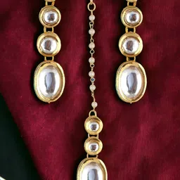 LUCKY JEWELLERY 18k Gold-Plated White Kundan-Studded Meenakari Jewellery Set-picture-28