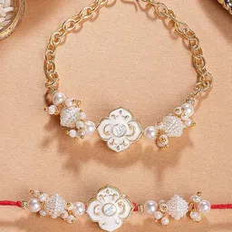 KARATCART Gold Plated Artificial Beads & Kundan Studded Enamalled Bhaiya Bhabhi Rakhi-picture-32