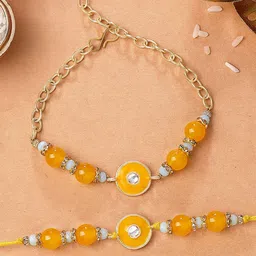 KARATCART Gold Plated Artificial Beads & Kundan Studded Enamalled Bhaiya Bhabhi Rakhi-picture-46