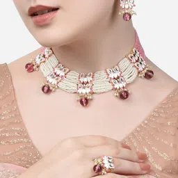 Zaveri Pearls Gold-Plated Kundan-Studded & Pearl Beaded Meenakari Jewellery Set-picture-41
